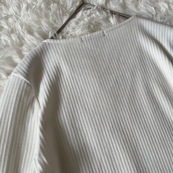 Bejed Ribbed 3/4 Sleeve Top M White - Picture 5 of 7